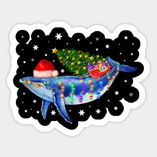 Blue Whale Christmas Color Lights Xmas Santa Hat Whale Gifts Sticker